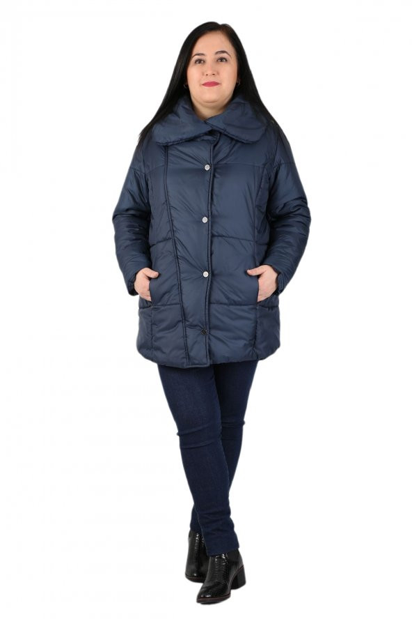 Fierte Kadın Büyük Beden Kaban Cbn20416 Kapüşon Fermuar Kapama Şişme - 2