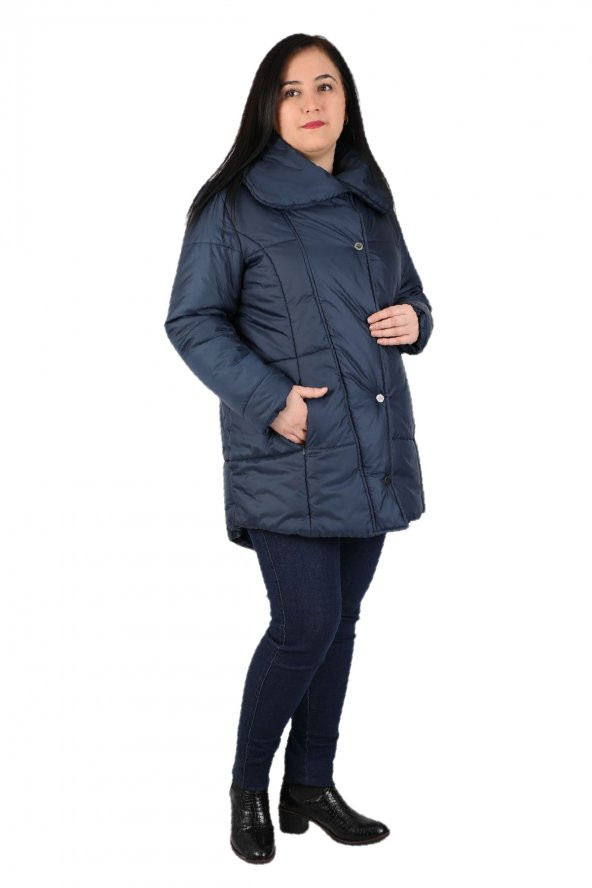 Fierte Kadın Büyük Beden Kaban Cbn20416 Kapüşon Fermuar Kapama Şişme - 3