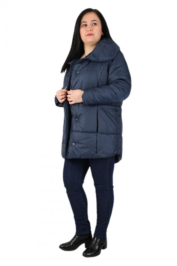 Fierte Kadın Büyük Beden Kaban Cbn20416 Kapüşon Fermuar Kapama Şişme - 4