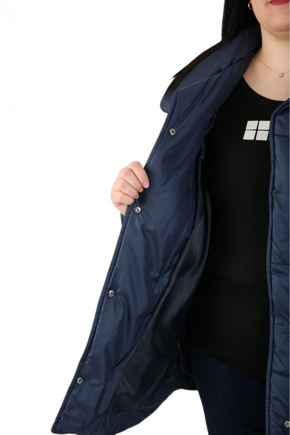 Fierte Kadın Büyük Beden Kaban Cbn20416 Kapüşon Fermuar Kapama Şişme - 6