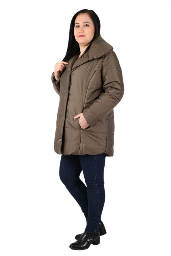 Fierte Kadın Büyük Beden Kaban Cbn20416 Kapüşon Fermuar Kapama Şişme - 8