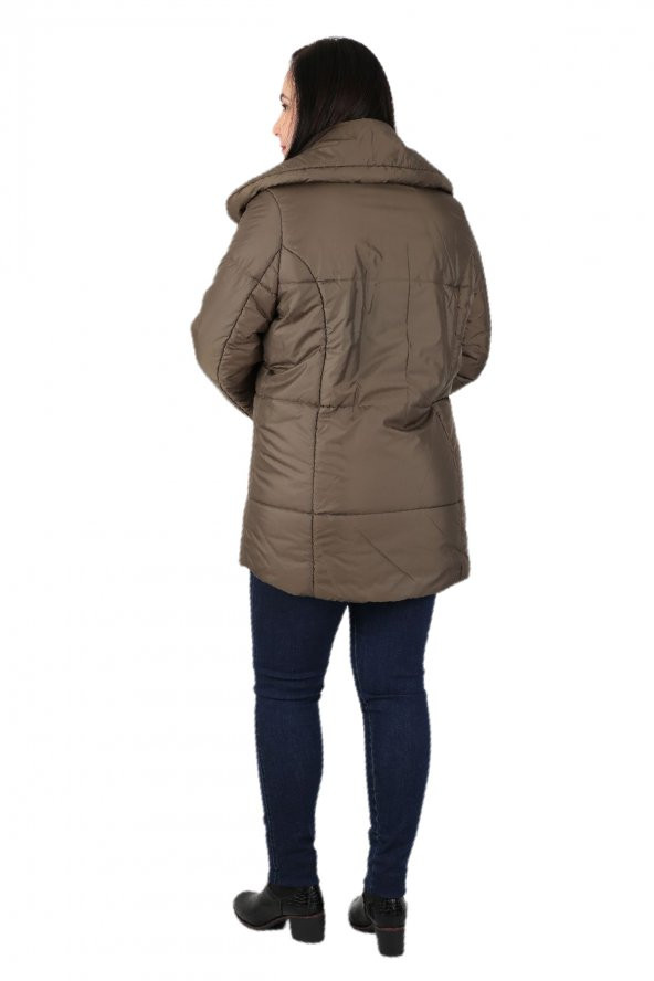 Fierte Kadın Büyük Beden Kaban Cbn20416 Kapüşon Fermuar Kapama Şişme - 10