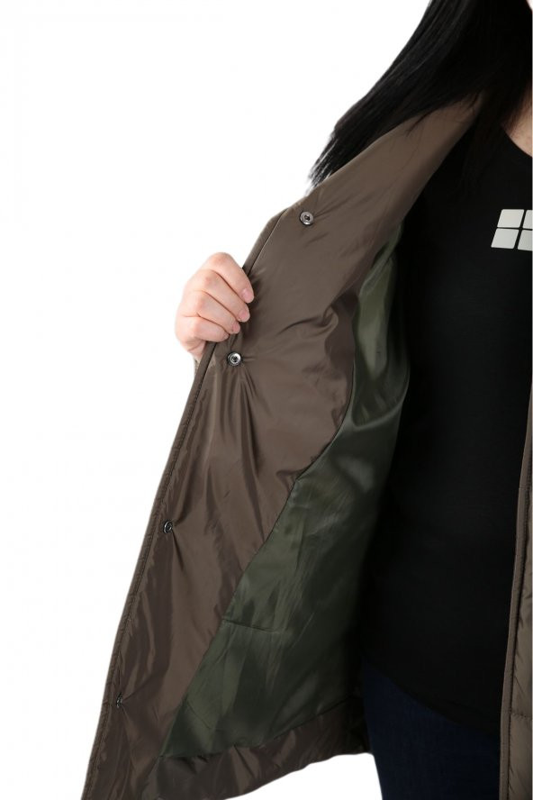 Fierte Kadın Büyük Beden Kaban Cbn20416 Kapüşon Fermuar Kapama Şişme - 12