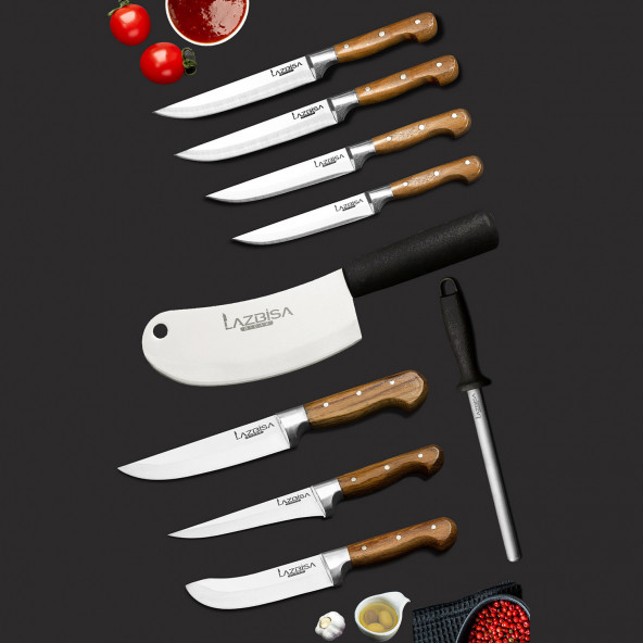 Lazbisa Mutfak Bıçak Seti Et Ekmek Sebze Meyve Soğan Salata Bıçak Bileme Seti ( 9 Parça )