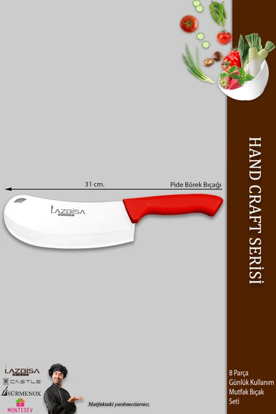 Lazbisa Hand Craft Pro Serisi Mutfak Bıçak Seti 8 Parça Et Ekmek Sebze Salata Börek Pide Bıçağı (MFP-124) - 3