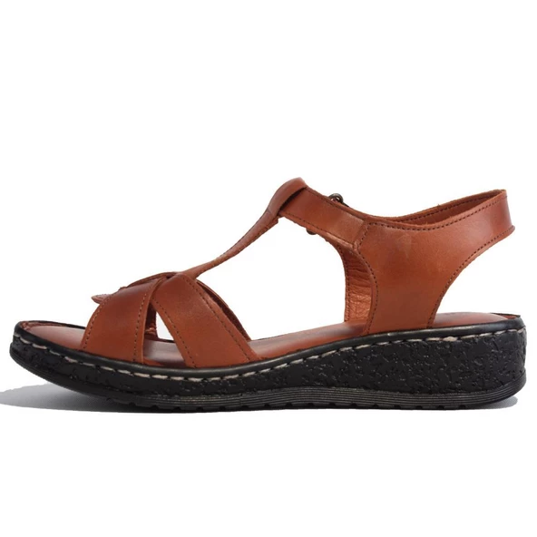 Dagoster DZA07-60021015 Taba Günlük Ortopedik Deri Kadın sandalet - Resim 3