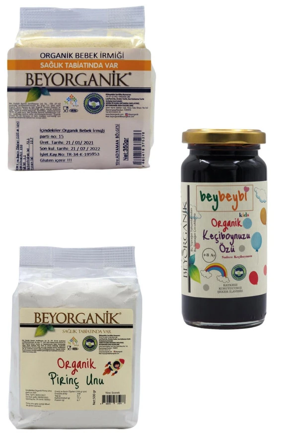 Beyorganik Beybeybi Organik Keçiboynuzu Özü (8 Ay) 315 g - Organik Pirinç Unu 500 - Organik Bebek İrmiği 350 gr