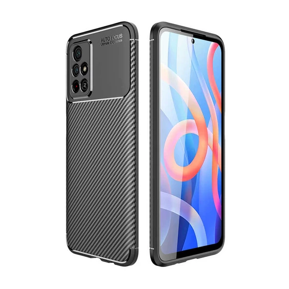 Gpack Xiaomi Poco M4 Pro 5G Kılıf Negro Karbon Görünüm Kamera Korumalı Silikon Nano Glass