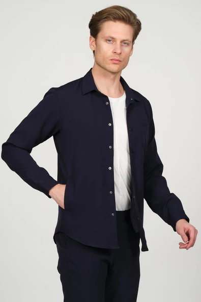 Erkek Düğmeli İnce Baharlık Rahat Klasik Gömlek Ceket - 10