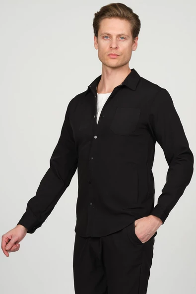 Erkek Düğmeli İnce Baharlık Rahat Klasik Gömlek Ceket - 4