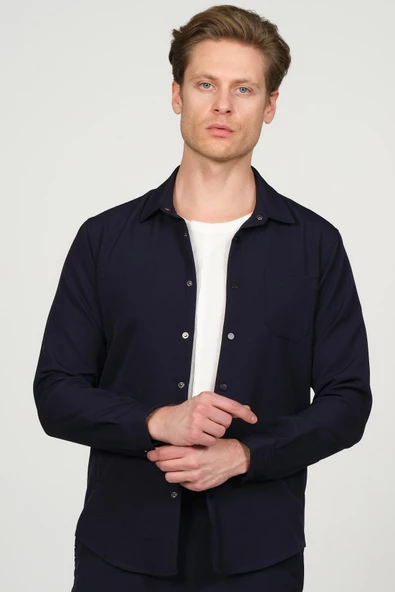 Erkek Düğmeli İnce Baharlık Rahat Klasik Gömlek Ceket - 7