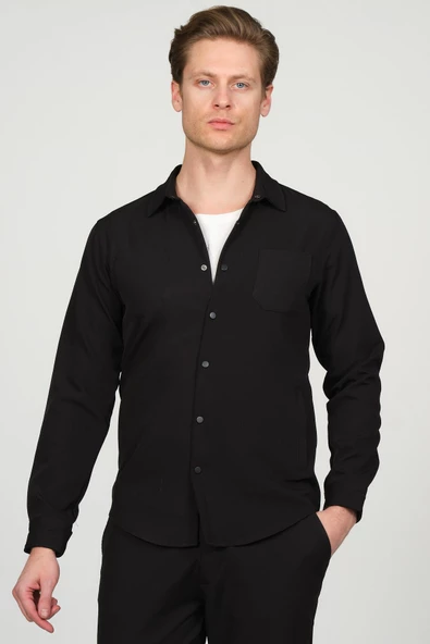 Erkek Düğmeli İnce Baharlık Rahat Klasik Gömlek Ceket - 2