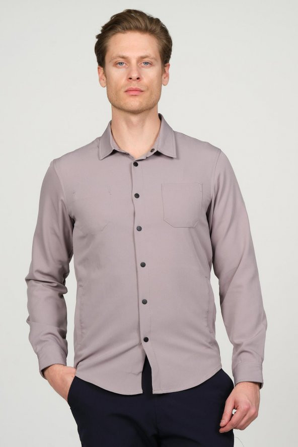Erkek Düğmeli İnce Baharlık Rahat Klasik Gömlek Ceket