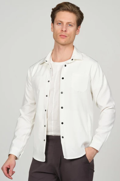 Erkek Düğmeli İnce Baharlık Rahat Klasik Gömlek Ceket - 12