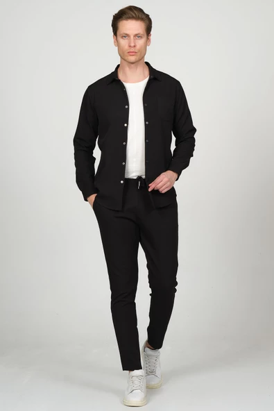 Erkek Düğmeli İnce Baharlık Rahat Klasik Gömlek Ceket - 3