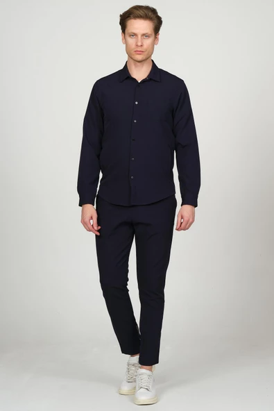 Erkek Düğmeli İnce Baharlık Rahat Klasik Gömlek Ceket - 11