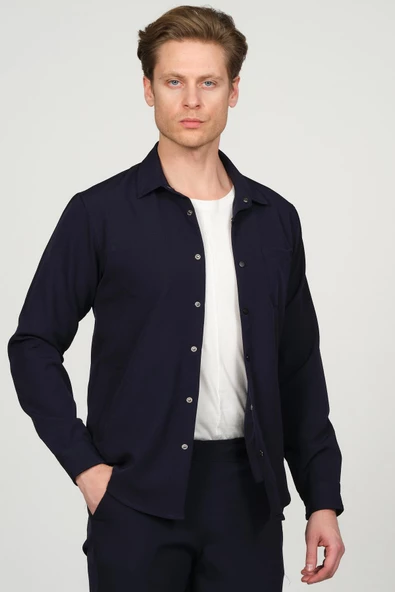 Erkek Düğmeli İnce Baharlık Rahat Klasik Gömlek Ceket - 9