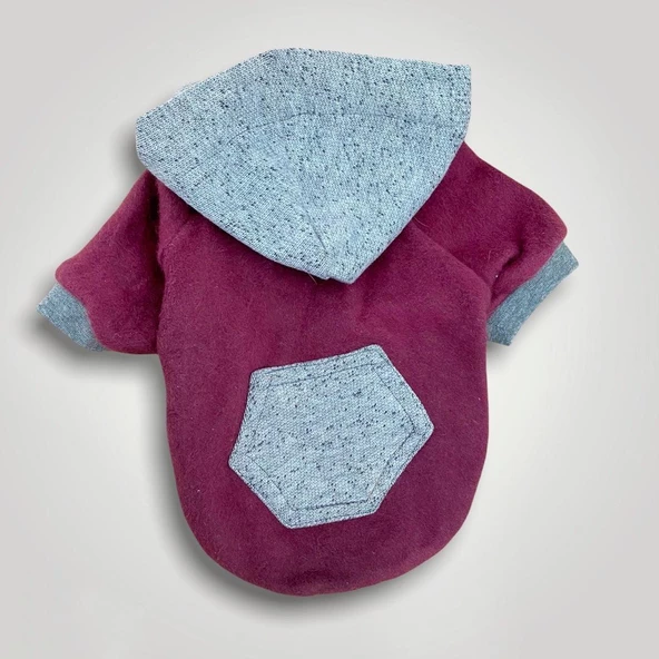 Burgundy Gray Kapşonlu Sweatshirt Köpek Kıyafeti - 4