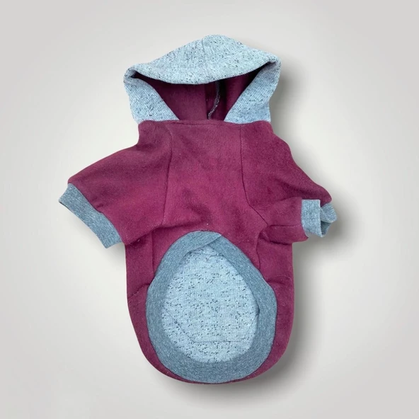 Burgundy Gray Kapşonlu Sweatshirt Köpek Kıyafeti - 5