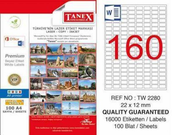 Tanex Lazer Etiket TW-2280 100 YP 22x12 mm
