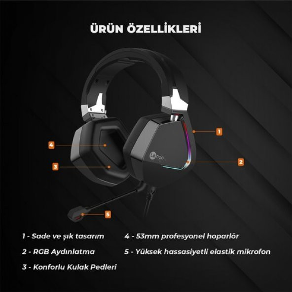 Lenovo Lecoo Ht402 Surround 7.1 Kulak Üstü Rgb Led Aydınlatmalı Kablolu Gaming Kulaklık Siyah - 3