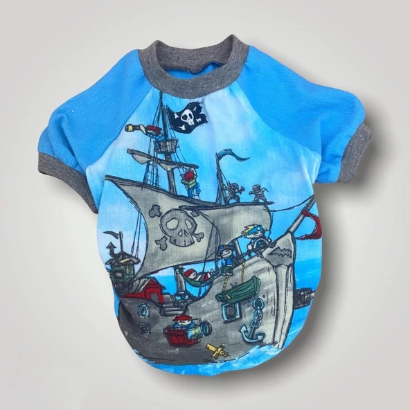 Pirate Blue Oval Yaka Tişört Kedi Kıyafeti - 4