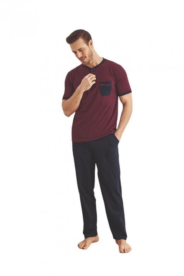 KLY 100 PAMUK YARIM KOL ERKEK PİJAMA TAKIM 9053 - 2