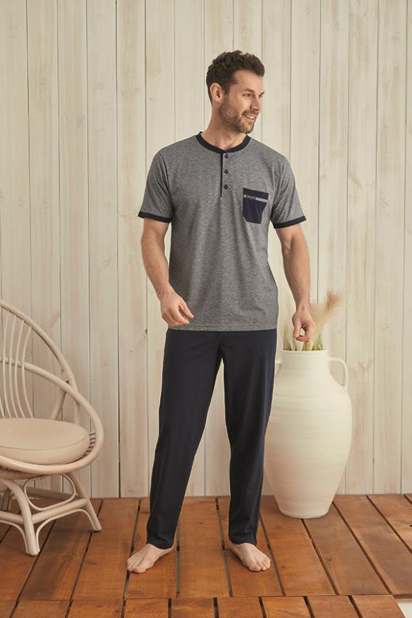 KLY 100 PAMUK YARIM KOL ERKEK PİJAMA TAKIM 9053 - 3