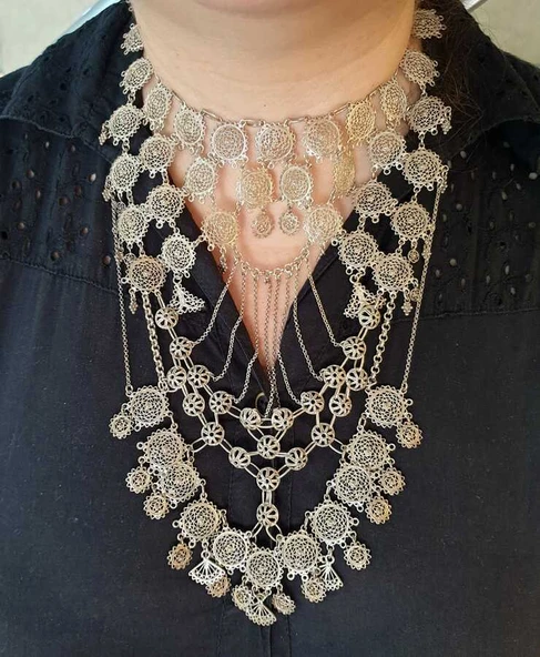 925 Ayar Gümüş Telkari Örümcek Ağı Modeli Kolye ürün görseli 1