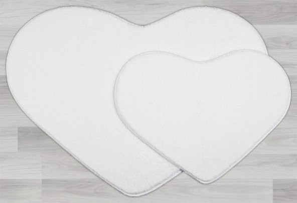 My Evilla Modern Dekoratif Halı Jel Kaymaz Taban Peluş Puffy Kalp Model Beyaz Paspas Takımı 70x100-70x60 - 2