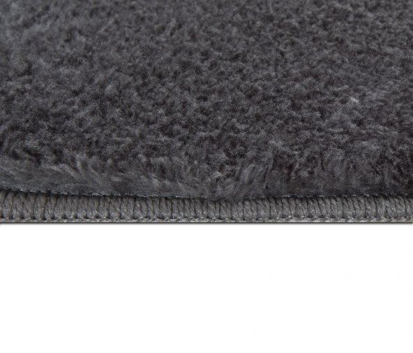 My Evilla Modern Dekoratif Halı Jel Kaymaz Taban Peluş Puffy Kalp Model Antrasit  Paspas Takımı 70x100-70x60 - 3