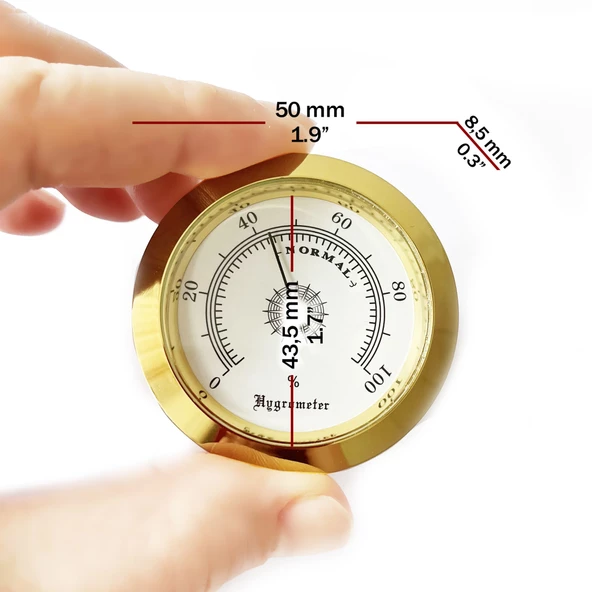 Analog Higrometre Nem Ölçer Humidor Puro Kutusu İçin Metal Çerçeve Sarı-Beyaz 50mm - 3