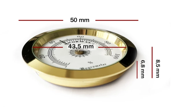 Analog Higrometre Nem Ölçer Humidor Puro Kutusu İçin Metal Çerçeve Sarı-Beyaz 50mm - 4