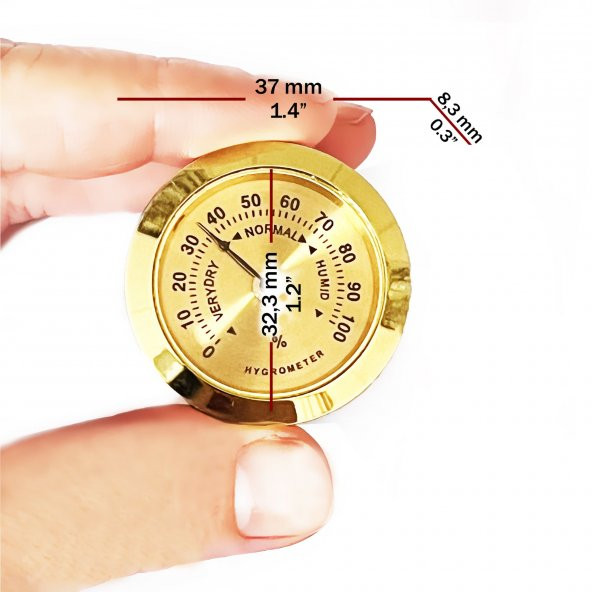 Analog Higrometre Nem Ölçer Humidor Puro Kutusu İçin Metal Çerçeve Sarı 37mm - 3