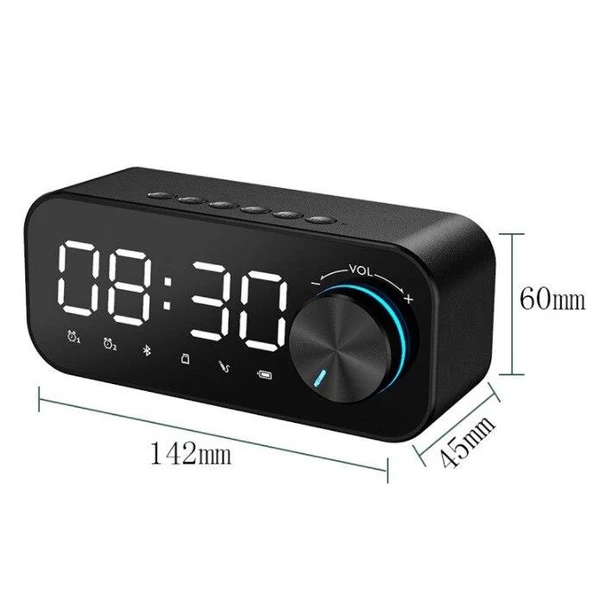 Valkyrie Bluetooth Şarjlı Alarmlı USB/SD Aynalı Masa Saati - 2