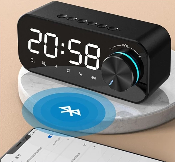 Valkyrie Bluetooth Şarjlı Alarmlı USB/SD Aynalı Masa Saati - 8