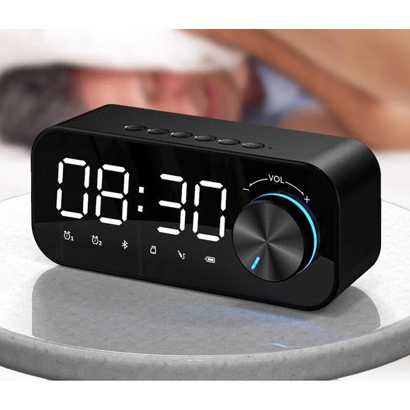 Valkyrie Bluetooth Şarjlı Alarmlı USB/SD Aynalı Masa Saati - 3