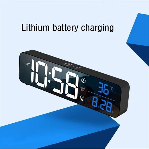 Valkyrie LED Aynalı Dereceli 2400mAh Dijital Duvar Masa Saati - 11