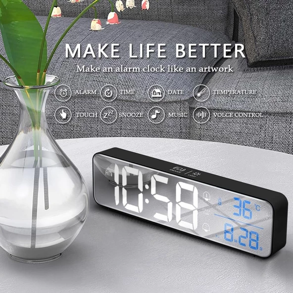 Valkyrie LED Aynalı Dereceli 2400mAh Dijital Duvar Masa Saati - 2