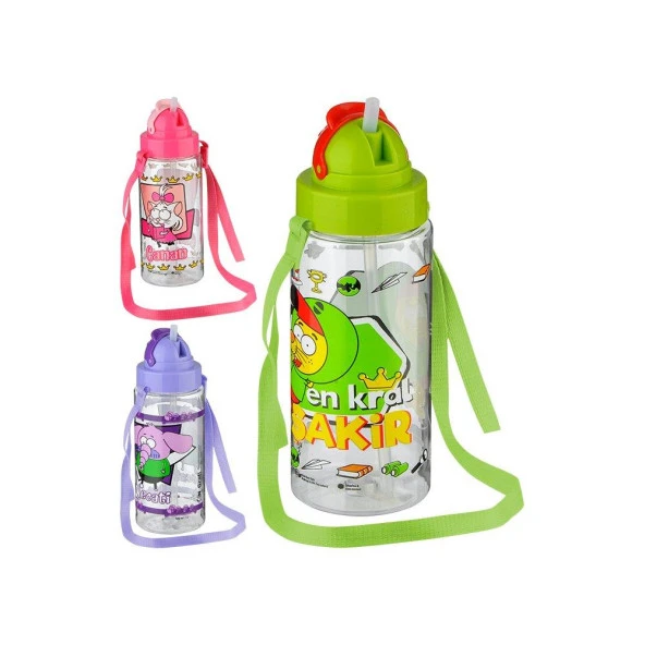 Gıpta Kral Şakir Desenli Pipetli Tritan Matara 500 CC (Karışık Model 1 Adet)