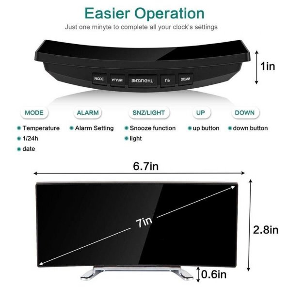 Valkyrie Alarmlı LED Dereceli Curved Dijital Masa Saati - 6