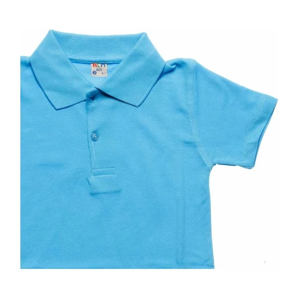 Polo Yaka Tişört Alm Kısa Kol 6-16 Yaş Çocuk Mavi Okul Tişört - 3