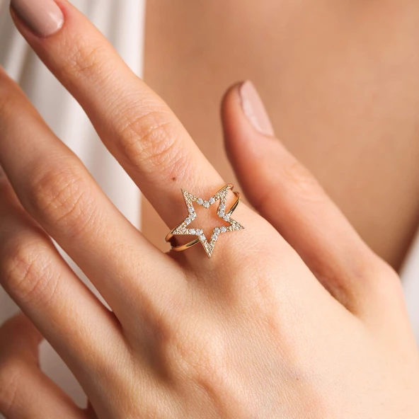 Altın Yıldız Yüzük 14K Modern - 4
