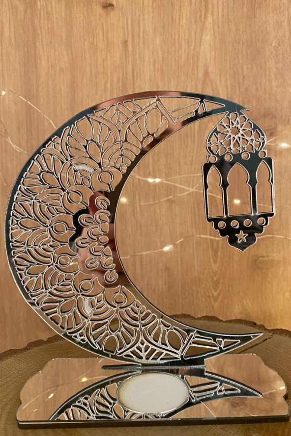 Beysüs Ramazan Ayı Dekoratif Pleksi Süs Kandil Model Gümüş 18x16