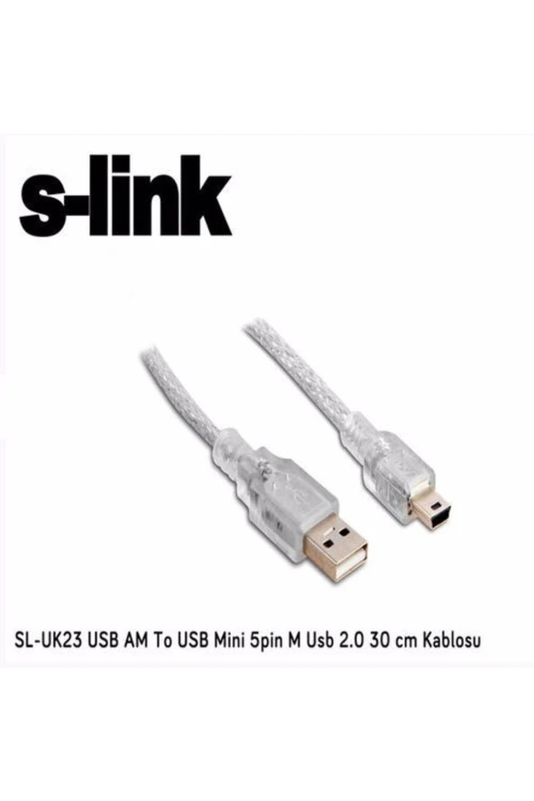 S-LINK SL-UK23 USB AM TO USB MİNİ 5PIN M USB 2.0 30 CM KABLOSU - 2