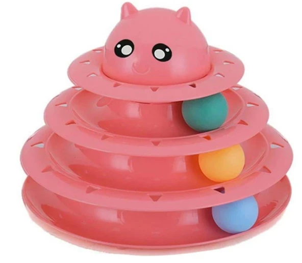 Kedi Başlıklı Üç Katlı Dönen Toplu Kedi Oyuncağı 24.5x19.5 cm - 3