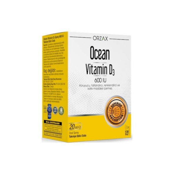 Orzax Ocean Vitamin D3 600 IU Oral Sprey 20 ml 8697595871492