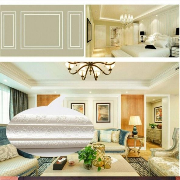 Renkli Duvarlar Motifli Beyaz Esnek 8cm-230cm x 4 Adet Yapışkanlı Duvar Çıta Çerçeve Süpürgelik - 2