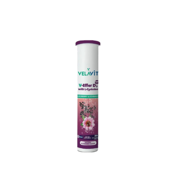 V-Effer D3 with L-Cysteine D3 Vitamini, L-Sistein ve Kara Mürver İçeren Takviye Edici Gıda 20 Efervesan Tablet