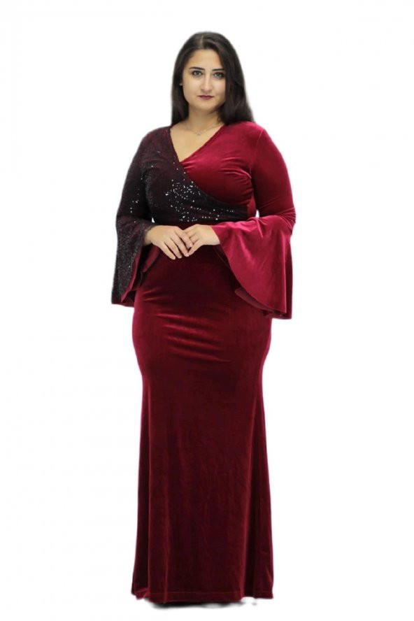 Truva Xxl Büyük Beden Kadın Giyim Kadife Pul işlemeli Kruveze Elbise Çok Renkli ELB148